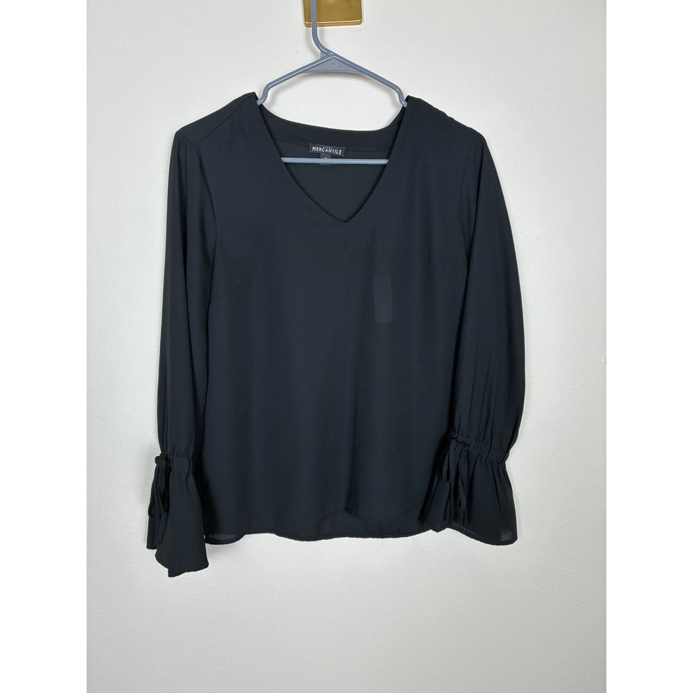 J.Crew Mercantile‎ Women Black V-Neck Tie Cuff Flared Sleeve Blouse Top Size 2